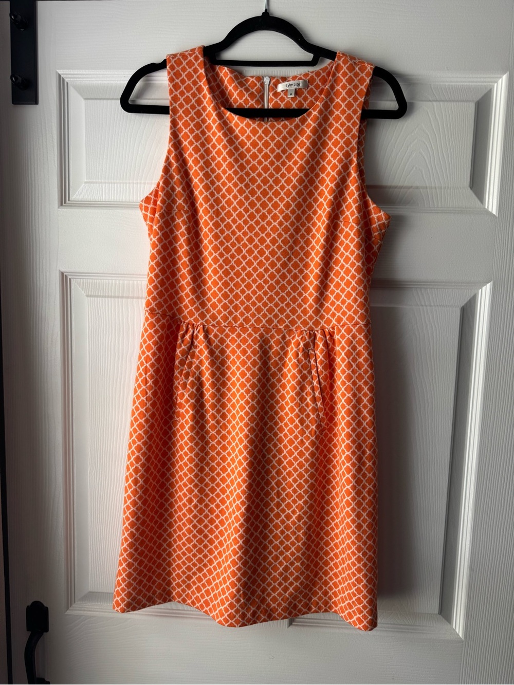 Tyler Böe Orange & White Geometric Sleeveless Fit & Flare Dress Size Medium